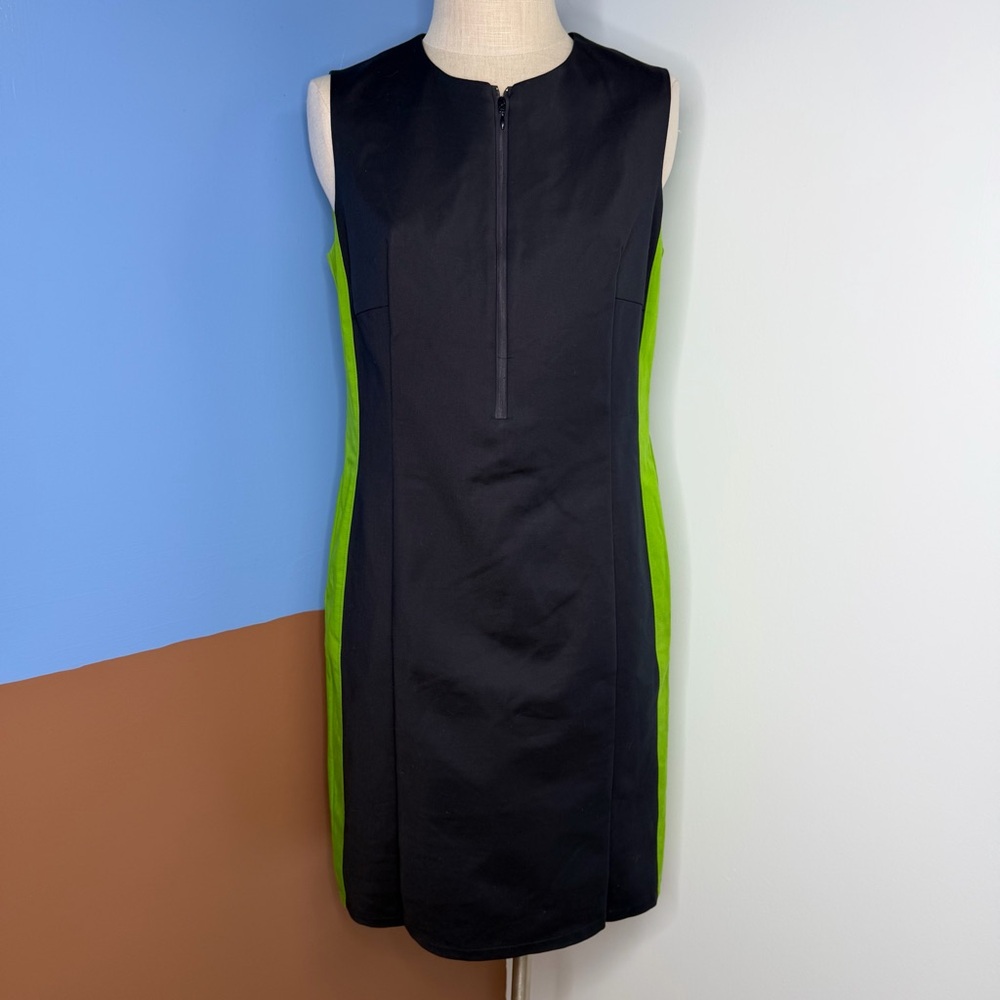 Akris Punto Navy and Green Sleeveless Zip Front Sheath Dress Size US 14